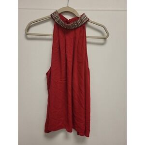 Charmed by Eve Red Top Womens XL Sleeveless Rhinestone Collar Party‎ Tank Blouse